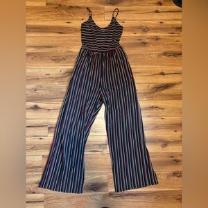 Striped Wide-Leg Jumpsuit - Black with Multicolor Stripes